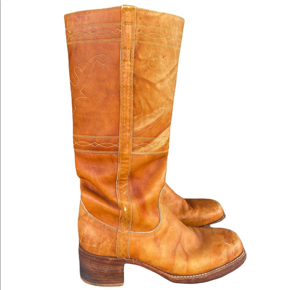 Frye Vintage Black Label USA Tall Campus Boot Leather Horse Stitch Chunky Sz 10